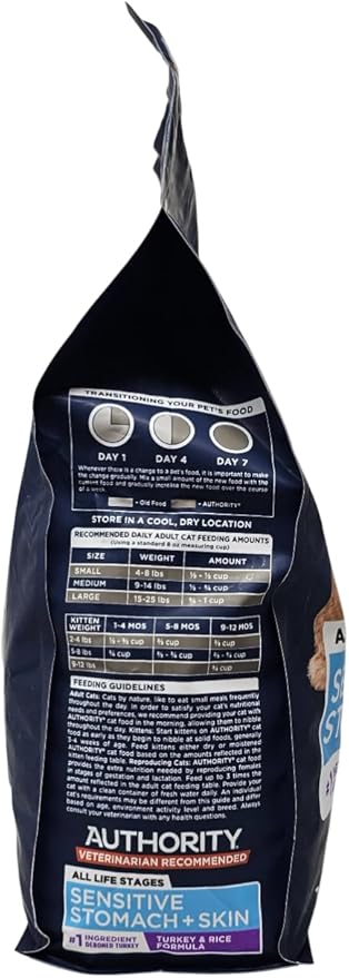 Authority Sensitive Stomach and Skin Dry Cat Food, Turkey and Rice Formula, 7 Pound Bag