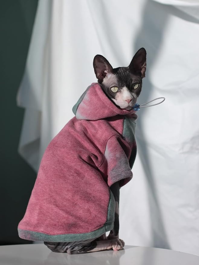 Sphynx Cat Clothes Hairless Cat Clothes Devon Rex Clothing Autumn Winter Fleece-Lined Warm Cats Jacket for Small Dog Cat Hoodie (S)