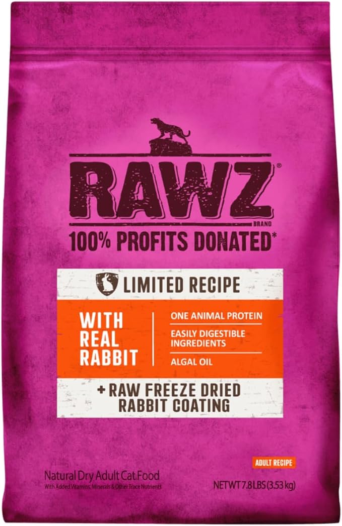 Rawz Real Rabbit Dry Food for Cats with Freeze Dried Coating (7.8 Pound) Made in USA