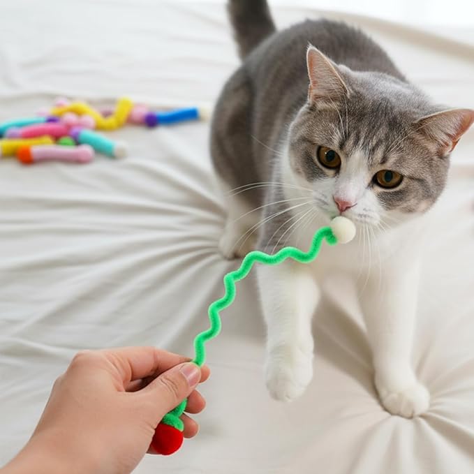24 Pcs Cat Springs Toys Interactive Cat Toy Colorful Cats Spiral Spring Toy Cute Kitten Stuff for Swatting Biting Hunting Pouncing Kitten Toys