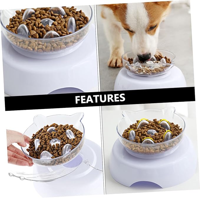 Tilted Cat Food Bowl 15° Plastic Neck Protective Pet Drinking Feeder Raised Raised Base Suitable for Cats Feeding and Watering