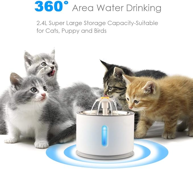 ELEOPTION Cat Fountain Stainless Steel Cat Dog Water Dispenser with Filters, 81oz/2.4 L Automatic Electric Water Bowl, Drinking Fountain for Dogs, Cats, Multiple Pets