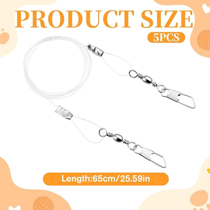 5 Pcs Replacement Strings for Cat Wand Toy, Nylon Cat String Elastic Paracord String Kitten Wand Toy Refill Wires with Lobster Clasps for All Lures,22 Inch