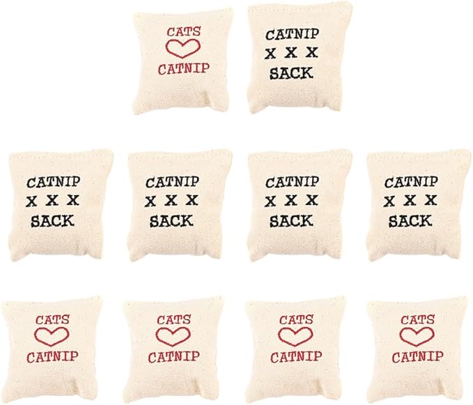WOONEKY 10Pcs Catnip Canvas Cat Sachets Stuffed with Cotton, Style Khaki, Interactive Pet Supplies for Indoor Cats and Kittens