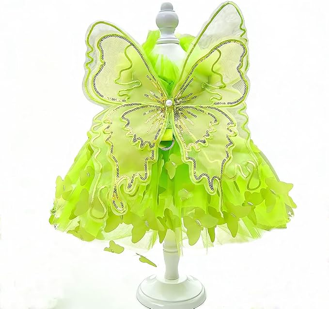 Dog Cute Rainbow Butterfly Dresses Cat Princess Dresses Pet Wedding Dresses Suitable for Corgis Teddy Dogs French Bulldog (Green Butterfly Skirt,XXL)