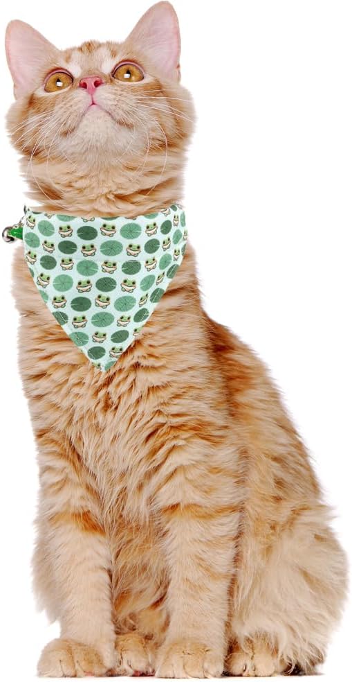 Cat Collar Breakaway with Cute Bow Tie Bandana and Bell Accessories Frog for Kitty Adjustable Safety