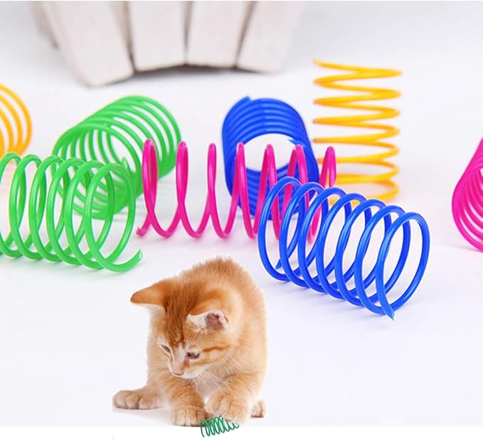 ISMARTEN 120 Pack Cat Spring Toy, Colorful Interactive Cat Toy Plastic Coil Springs Cat Toy for Swatting, Biting, Hunting Kitten Toys