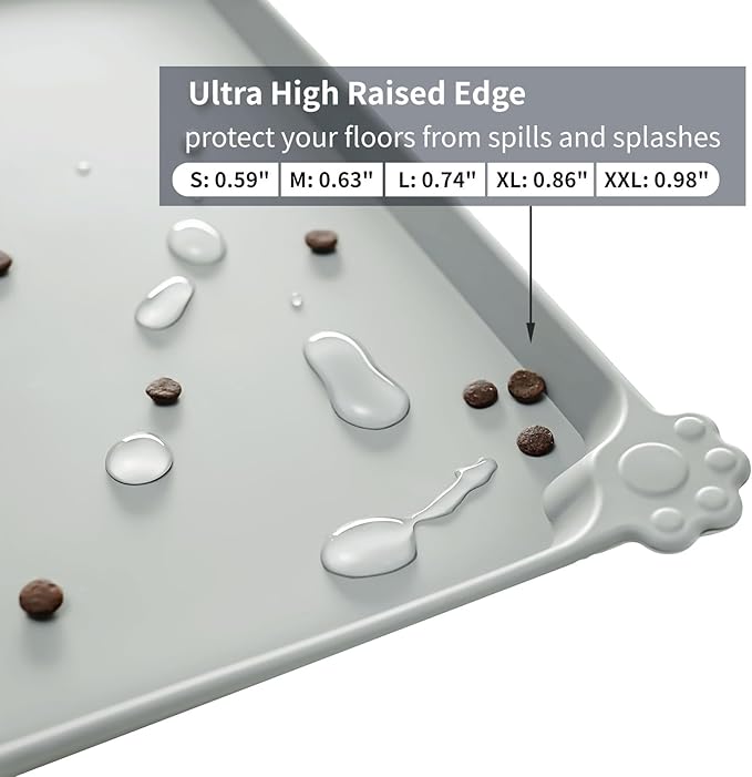 Reopet Waterproof Pet Feeding Mat, Non-Slip Silicone Placemats for Dog Cat Food and Water Bowl, High Raised Edges to Prevent Spills and Protect Floors