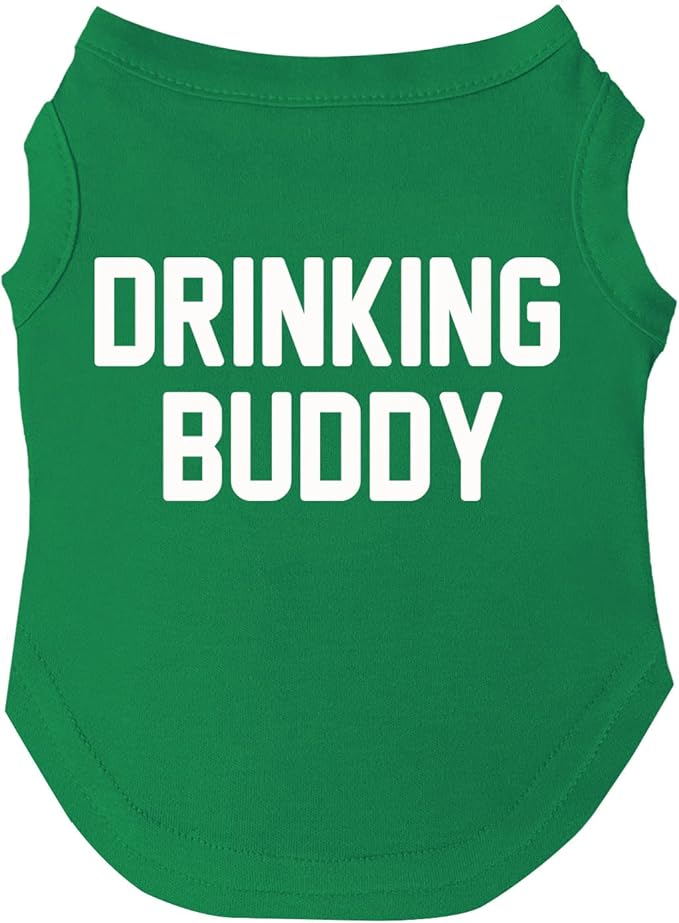 Drinking Buddy Dog Tee Shirt | Sleeveless | Funny Beer Lovers | St. Patrick's Day | Drinking Parade Event Party (Green, 3X-Large 11)