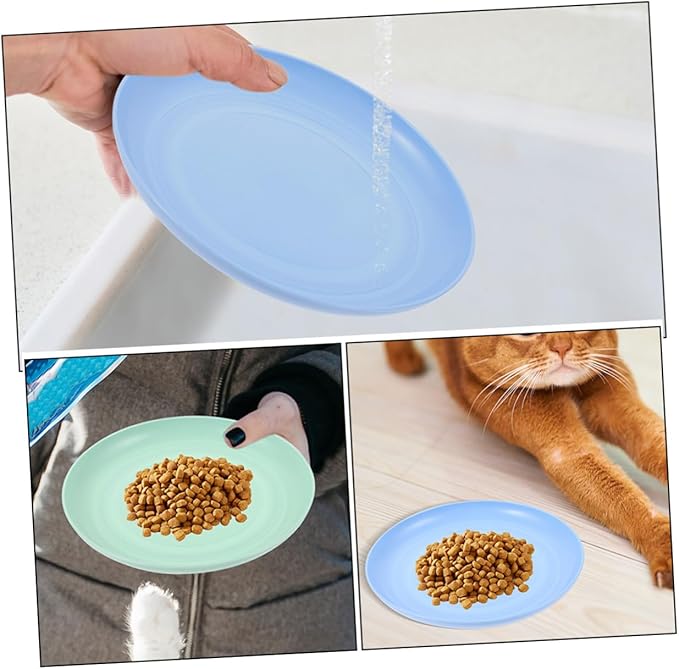 4pcs Cat Feeding Bowls Set Shallow Pet Food Plates Flat Round Dishes 20cm for Kittens and Short-Legged Cats, Non-Slip Sturdy Pet Bowls for Feeding and Watering