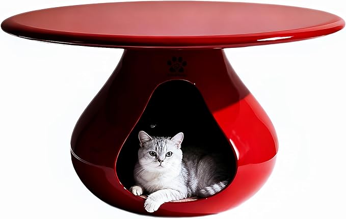 2-in-1 Gourd-Shaped Coffee Table & Pet Bed - Modern Living Room Furniture with Eco-Resin Top(A-Red)