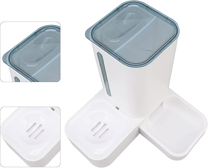Focket Automatic Cat Feeder, 2 in 1 Gravity Design with Large Capacity 1.5L Water Bucket 2.2lb Food Bowl, Visual Level Window Indicator, Dog Feeding Station with Removable Parts for