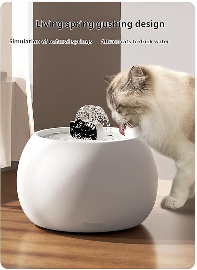 Ceramic Cat Water Fountain -50oz/1.5L Cat Fountain for Drinking- Pet Water Fountain for Cats Indoor - Automatic Water Dispenser Bowl - Cat Feeding & Watering Supplies for Small Dog，White