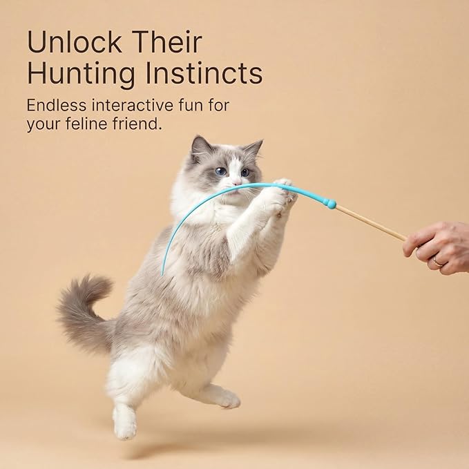 Larrel Silicone Cat Toys Wand, 3 Pcs Cute Colorful Cat Teaser Wand, Lightweight Silicone Cats Wands Toy for Indoor Cats Kittens Chase Exercise