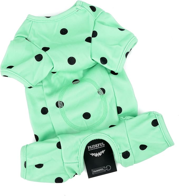 PAIDEFUL Polka Dot Dog Pajamas for Small Dogs, Lightweight Four-Leg Puppy One-Piece with Belly Coverage, Soft Pullover Sleepwear for Chihuahua Yorkie and Cats, Green, XS