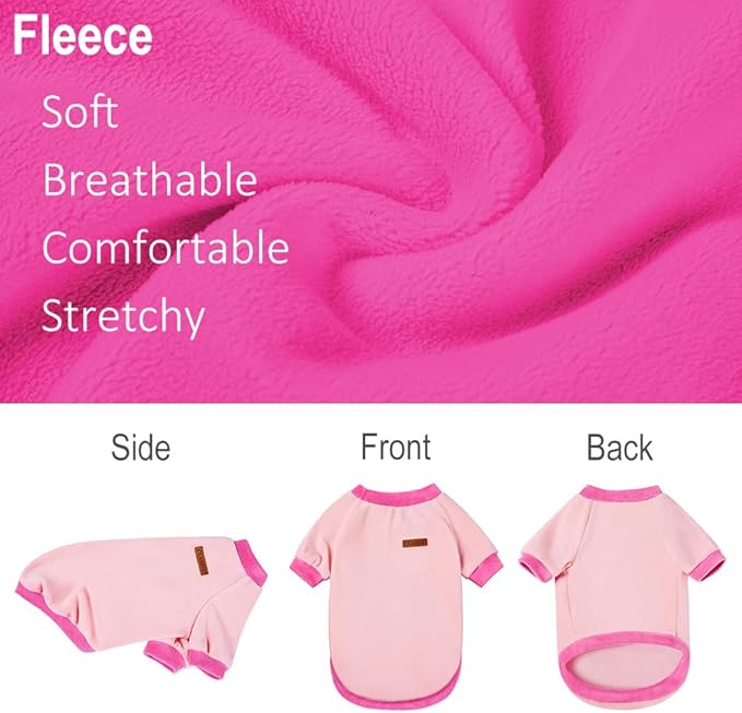 Classic Fleece Dog Sweater – Soft & Warm Stretchy Sweatshirt for Small Dogs & Cats, Cold-Weather Pullover for Everyday Wear (Light Pink, Large/X-Large)
