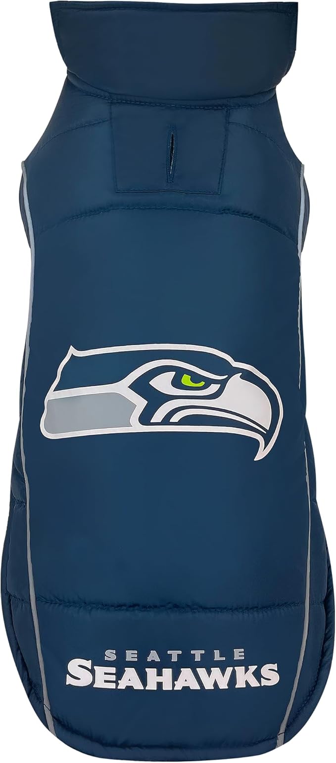 NFL Seattle Seahawks Puffer Vest for Dogs & Cats, Size Medium. Warm, Cozy, and Waterproof Dog Coat, for Small and Large Dogs/Cats. Best NFL Licensed PET Warming Sports Jacket