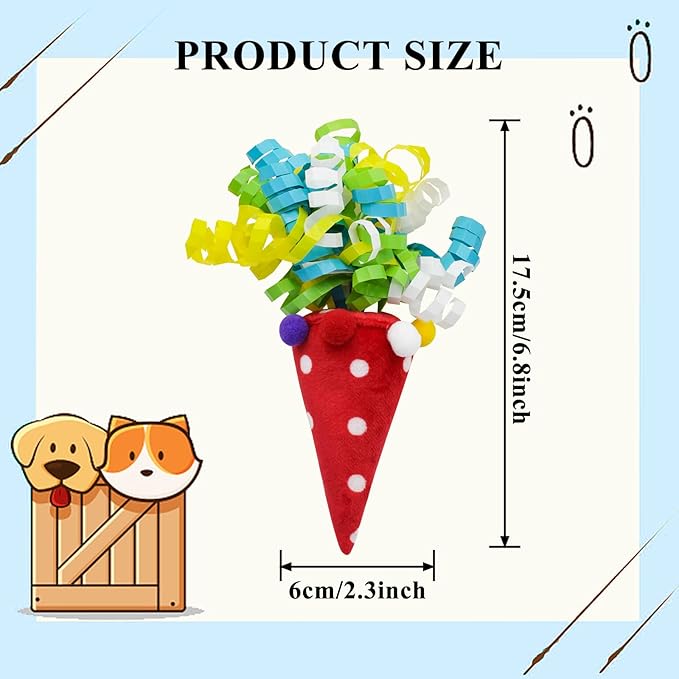Andiker Catnip Toys for Cats, Cat Interactive Toy with Colorful Ribbon to Bat Chase Roll and Carry, 6.7Inches Cat Teaser Firework Cone Shape Toy for Indoor Cats for Playing & Chewing (Blue)