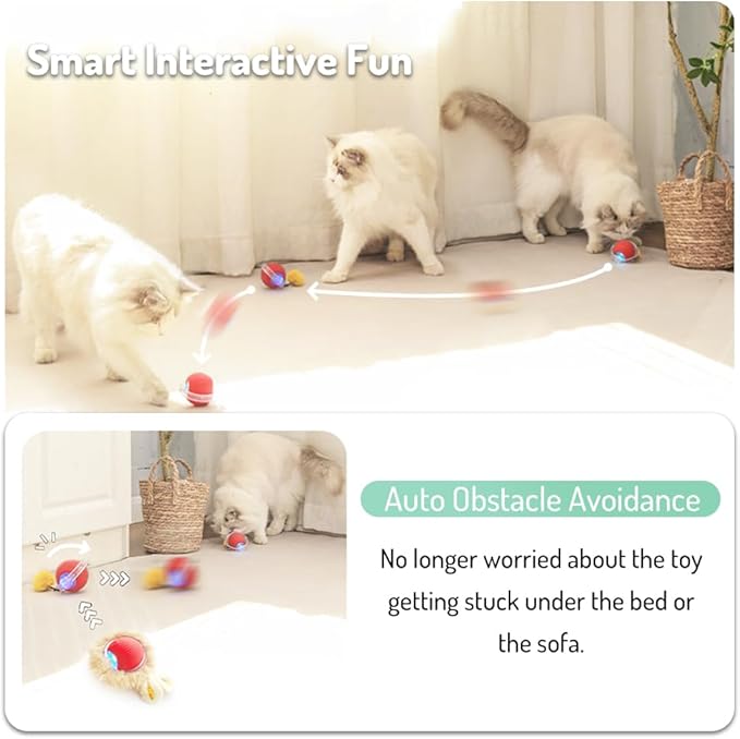 Interactive Cat Toys for Indoor Cats, Automatic Ball Toy Rolling Motion Activates, Hide & Seek Game for cat Play, Rechargeable Bouncing Toy Keeps Kitten Entertained & Not Bored