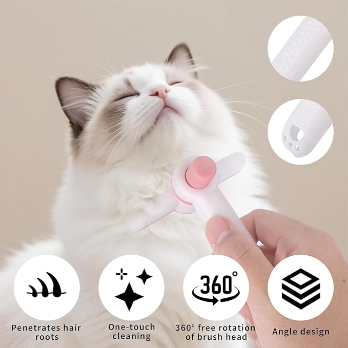 Pet Hair Removal Comb & Flea Comb with Release Button for Cats & Dogs - Grooming Brush for Short/Long Hair Pink