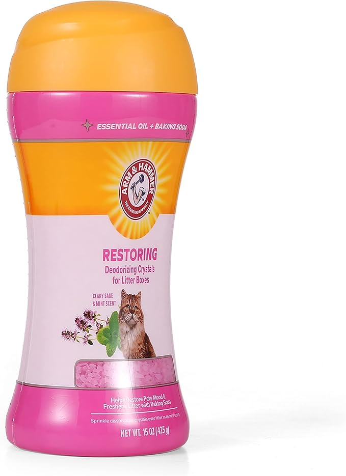 Arm & Hammer Restoring Cat Litter Box Deodorizing Crystals, Litter Deodorizer Additive to Help Absorb Odors and Restore Freshness Between Changes, Clary Sage & Mint Scent, 15 Oz