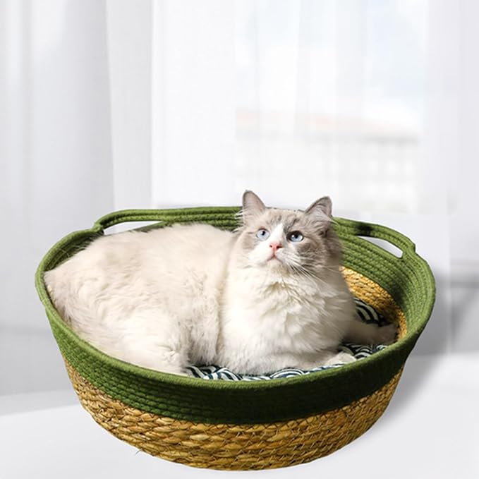 Straw House for Cats Dog Interaction Sleep Rest Nest Bed Hideouts Basket Bed Rest Furniture Nest