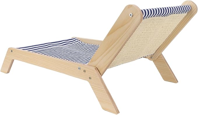 Cat Hammock Bed with Wooden Frame, Anti Shaking Swing Chair for Cats, Premium Sisal and Canvas Raised Sleeping Bed with Scratcher, Minimalist Design Pet Furniture for All Seasons (Beach Chair)