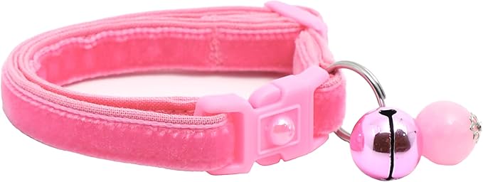 Velvet Cat Collar with Bell | Safety Breakaway Collar | Adjustable Large Size or Kitten Collar (Pink, Small(10lbs & Less))