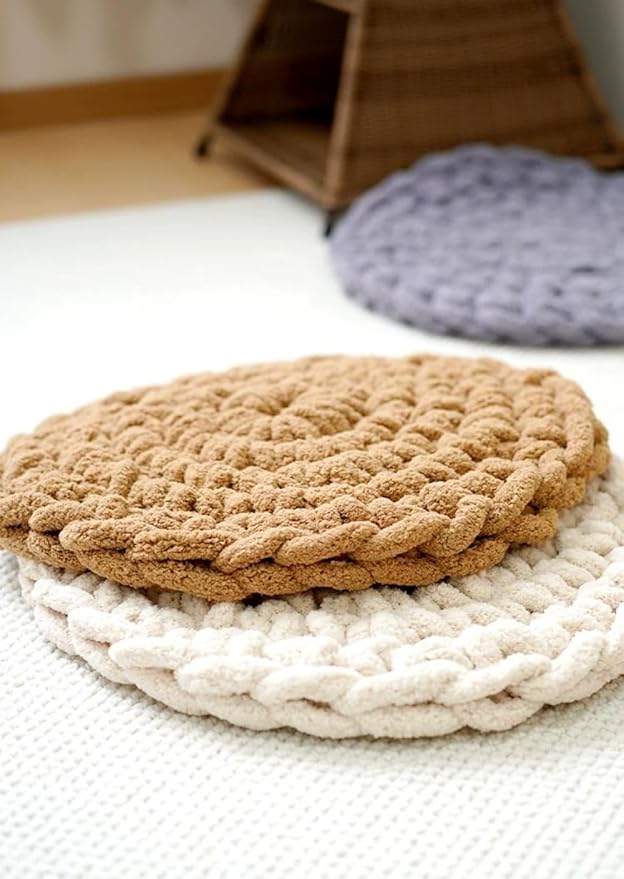 Hand-Woven Cat Mattress Nest Space Capsule Stepping Milk Round Cushion Pet Warm Pad Sleeping Four Seasons Indoor Pet Cat Climbing Frame Mat Enlarged Thickened (White, 45CM)