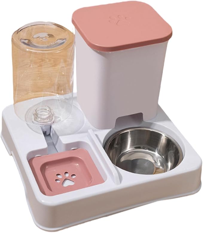Dog Double Bowl Feeder Automatic Cats Food Container and Water Dispenser for Dog Daily Feeding Watering Supply Water Dispenser Automatic Travel