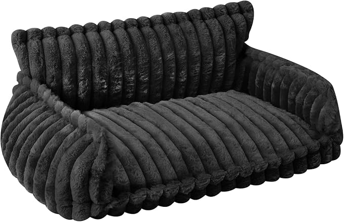 Plush Pet Couch, Soft Cat Bed with Bolster, Comfortable Pet Sofa for Indoor Lounging, Washable Cover, Large Size, Perfect for Medium to Large Breeds (Dark Grey)