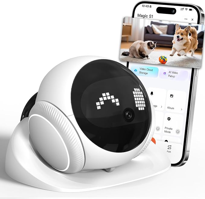 1080P Pet Camera Robot: Indoor Movable Home Security Camera with App Control, Night Vision, 2-Way Talk, Motion Detection, SD Card Storage, Smart Pet Cam for Cat/Dog/Baby/Elderly Monitor