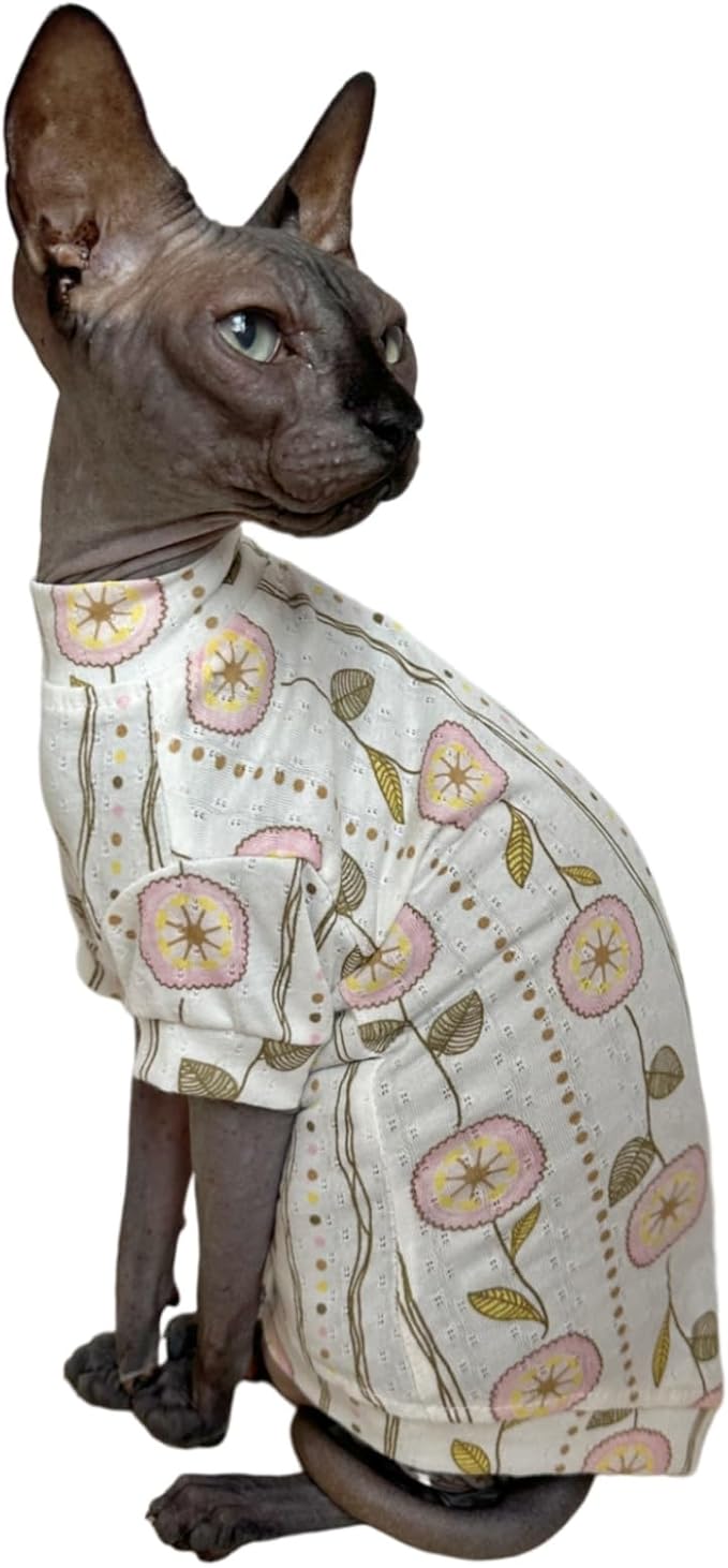 Limited Edition Sphynx Cat T-Shirts Elastic Hairless Cat Sweatshirt Pet Kitten Clothes Round Collar Kitten Shirts Vest Cats & Small Dogs Apparel (Dandelion, S (3.3-4.4 lbs))