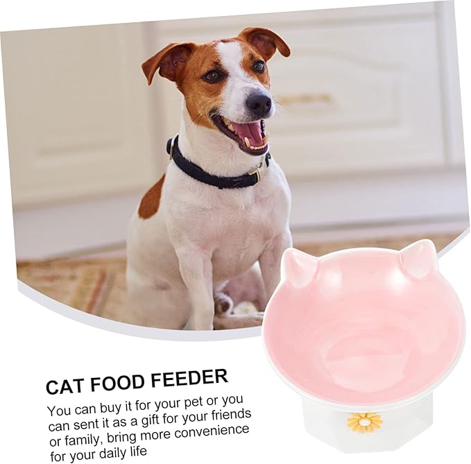 Happyyami 1pc Ceramic Cat Bowl Elevated Design Spinal Feeding Dish for Cats and Kittens Water and Food Container Non- Base Ear Style