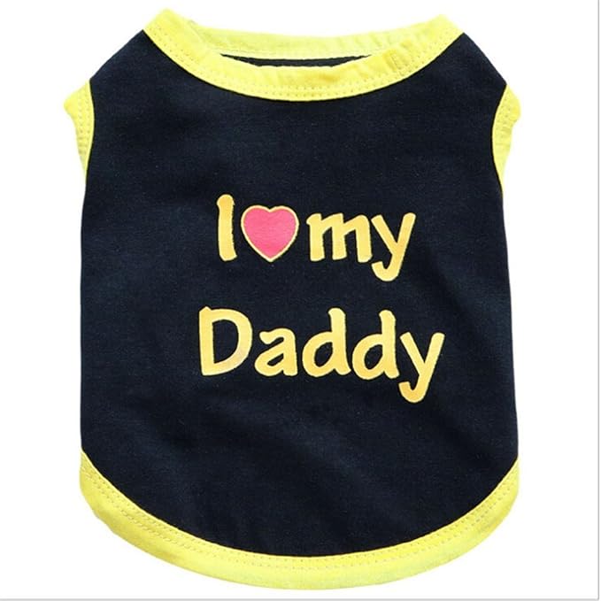 Pet Dog T-Shirt I Love My Daddy Mommy Vest Gift Costume Clothes for Small Puppy Cat Kitten Yorkshire Chihuahua Poodle Teacup Terrier Rabbit Baby Dogs (L, Yellow-D)