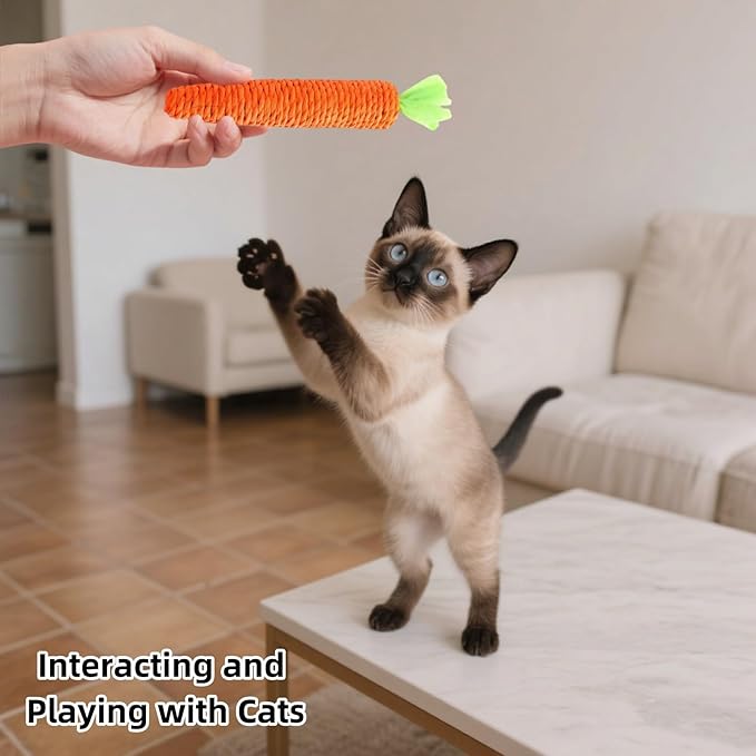 3 Pack Cat Chew Toys for Teething Orange Carrot Cat Chew Rope Toys Teething Aid for Indoor Kittens