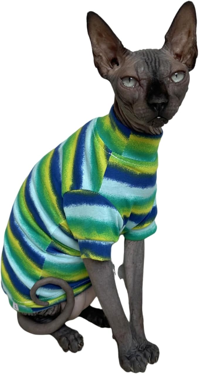Limited Edition Sphynx Cat Cotton T-Shirts Hairless Cat Sweatshirt Pet Kitten Clothes Round Collar Kitten Shirts Vest Cats & Small Dogs Apparel (Reflection, XL (10-12 lbs))