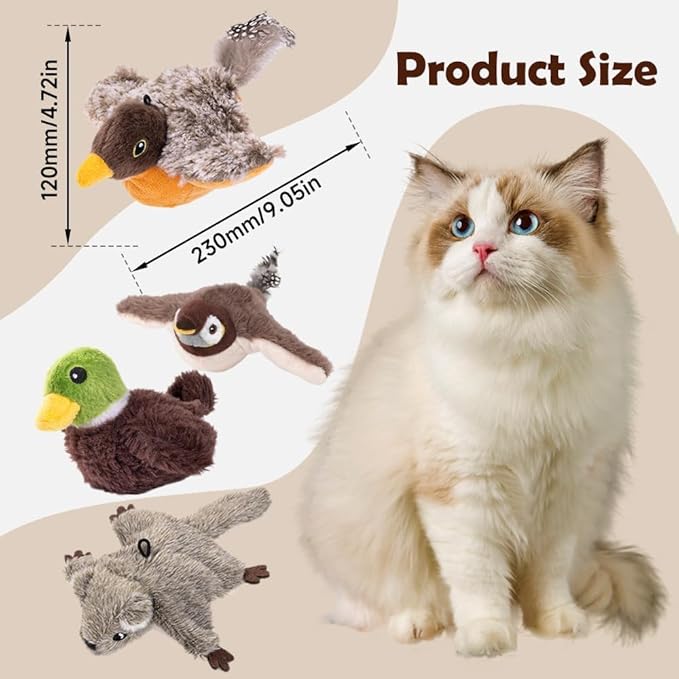 AIIONP Interactive Chirping Bird Cat Toy, 2025 Upgrade Flying Bird Cat Toys, Rechargeable Flapping Birds Interactive Cat Toy, Automatic Moving Simulation Birds Interactive Cat Toy for Indoor Cats (D)