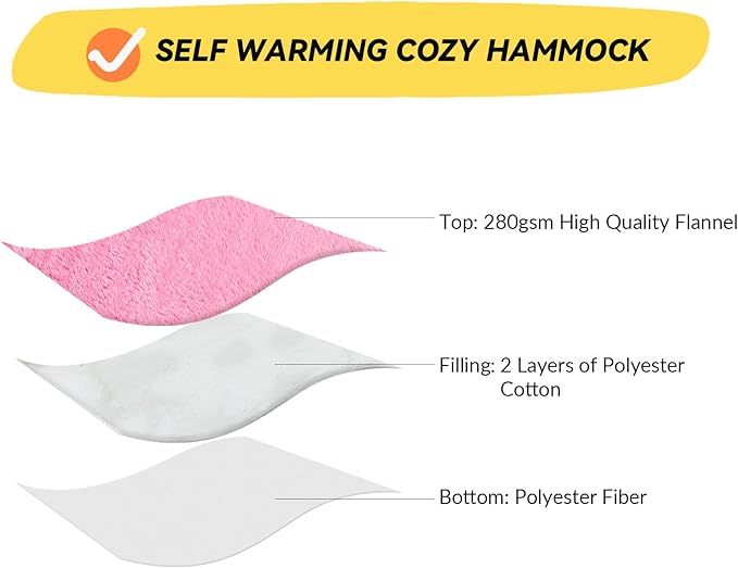 Patas Lague Cat and Dog Hammock Bed for Small Dogs, Brethable Wooden Cat Pet Rabbit Elevated Bed Cots Furniture for All Seasons Fleece Hot Pink