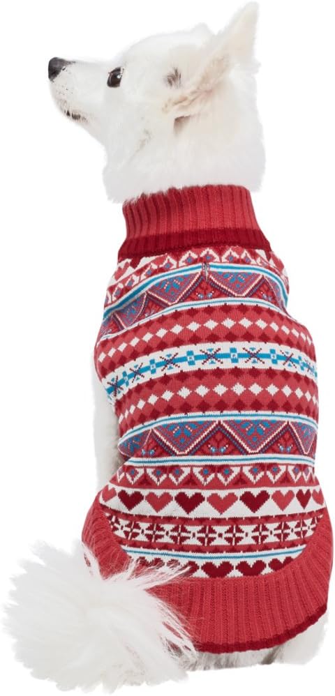 Blueberry Pet Fair Isle Style Sugar Coral Pullover Dog Sweater with Heart, Back Length 12", Pack of 1 Clothes for Dogs