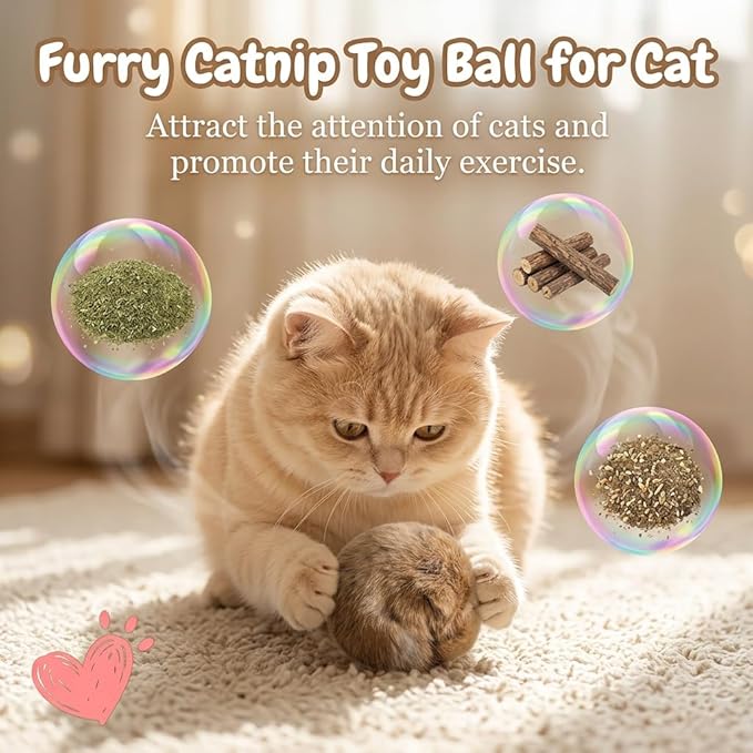 Rabbit Fur Ball Cat Toys,6 Pack Soft Fluffy Catnip Toy Balls for Indoor Cats,3.15 Inch Furry Cat Exercise Ball for Hunting Instinct&Bunny Kicks,Washable Interactive Cat Toy for Chasing & Bonding(6PC)