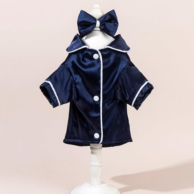 Cat Puppy Costume Elegant Satin Pajamas with Bow Headband 2PCs Set Pet Sleepwear Cute Pet Outfit Cosplay Partywear Photoshoots (Blue Set,X-Small)
