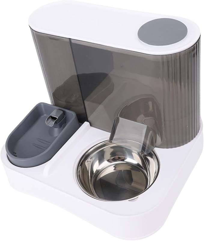 Generic Automatic Pet Feeder Leakproof Freshness Double Bowl Design for Cats Dogs, Food Water Dispenser Set for Home Use (Gray)