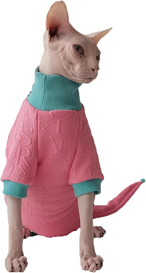 Hairless Cat Clothes Sphynx Cat Pajamas Outfits Kitten Clothes with Hat Tail Cover Pet Apparel for Cornish, Rex Devon