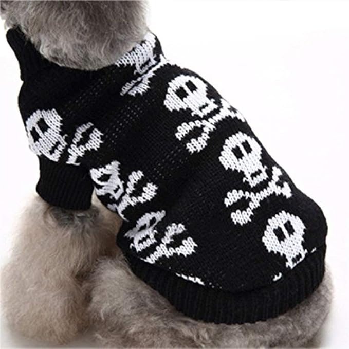 S-Lifeeling Skull Dog Sweater Holiday Halloween Christmas Pet Clothes Soft Comfortable Dog Clothes - Black,XXL