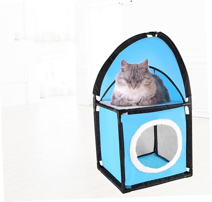 Double Cat Tree Furniture with Tunnel Design Enclosed Playpen for Cats Cat Bed for Multiple Cats Scratch Pad for Furniture Protection