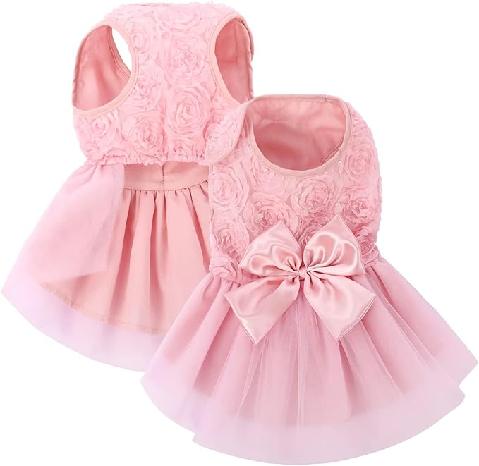 ASENKU Dog Dress Pet Wedding Dress Princess Lace Puppy Birthday Party Outfit Formal Apparel Girl for Medium LargeDogs Cats （XL, Pink