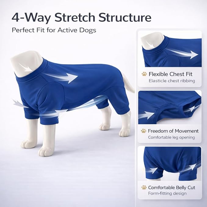 Lovelonglong Dog Full Bodysuit – Stretchy Yoga Fabric 4-Leg Dog Pajamas, Breathable & Lightweight Dog Onesie for Indoor & Outdoor, Shedding Control & Travel Wear