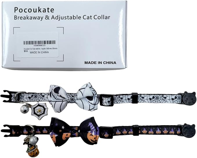 Pocoukate Cat Collar with Bells, Kitten Collar with Bell Breakaway Safety Buckle, Adjustable Kitten Collar for boy Girl Cats, Perfect Pet Supplies, Halloween Elements