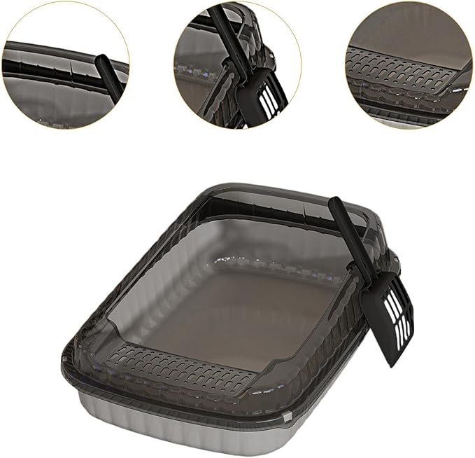 Semi-Closed Cat Litter Box with Heightened Design, Portable Splashproof Pet Toilet Tray for Indoor Cats and Small Pets- Grey